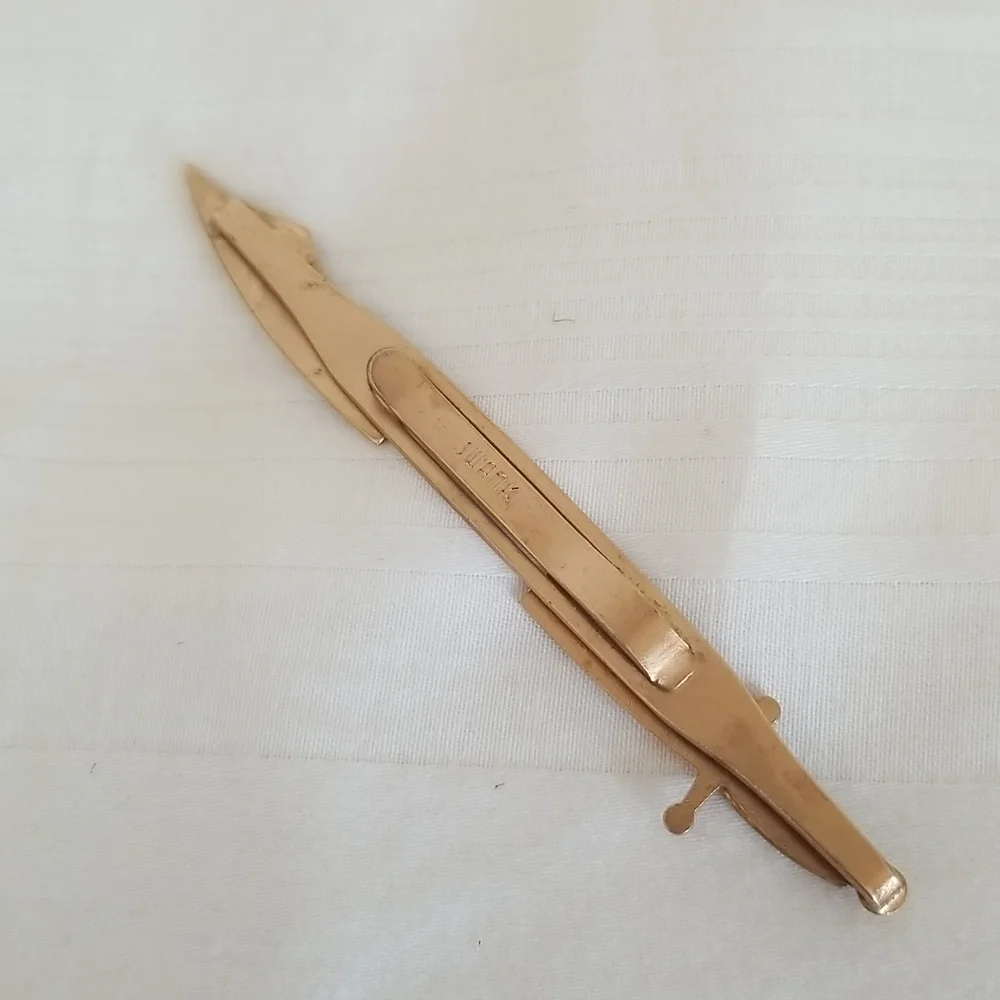 Vintage Swank Sword Tie Bar Clip Gold Mother of Pearl Handle
